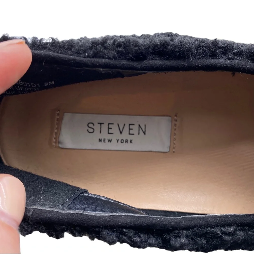Steven New York by Steve Madden Kimbel Black Faux Fur Slip On Shoe Size 9